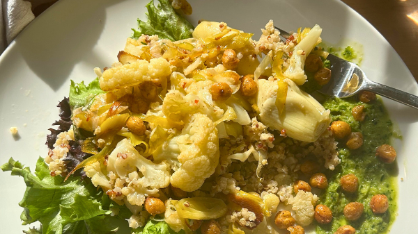 Image of Roasted Cauliflower and Leek Quinoa Salad with Crispy Chickpeas