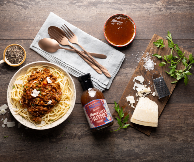 Image of Spaghetti Bolognese with America's Chutney