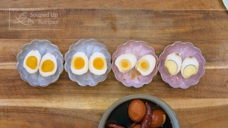Image of I made my eggs in a few different donenesses. With 4 minutes of boiling, you will get runny yolk eggs. After 7 minutes, the yolk is almost set but the center is sticky. If simmering for 10 minutes, both the...