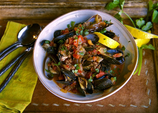 Image of Mussels in Tomato Broth with Buffalo Chorizo