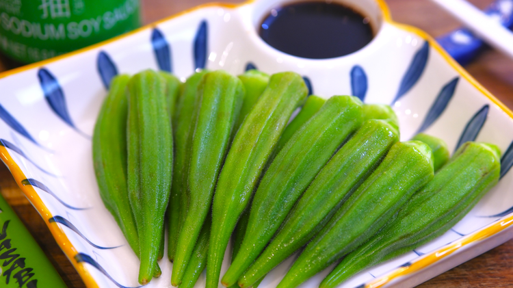Image of The second recipe is Blanched Okra with Wasabi Soy Sauce, which is easy, healthy, and surprisingly delicious. The blanching method allows you to enjoy the purest natural taste of okra and retain its maximum nutrition. The okra is crispy, not...
