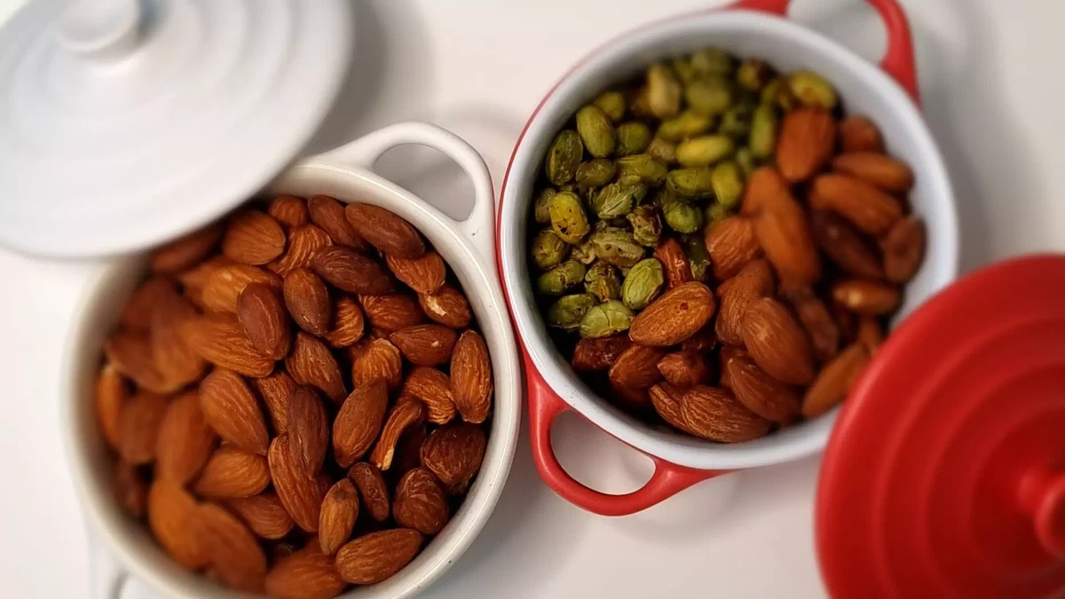 Wild herb seasoned and roasted edamame, nuts and almonds