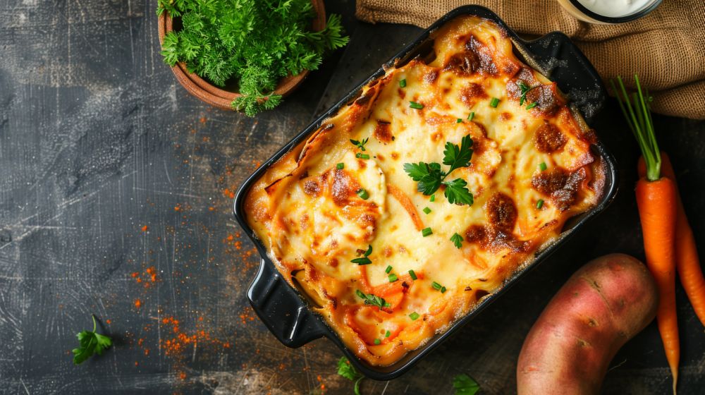 Süßkartoffel-Lasagne mit Möhren &amp; Ankerkraut