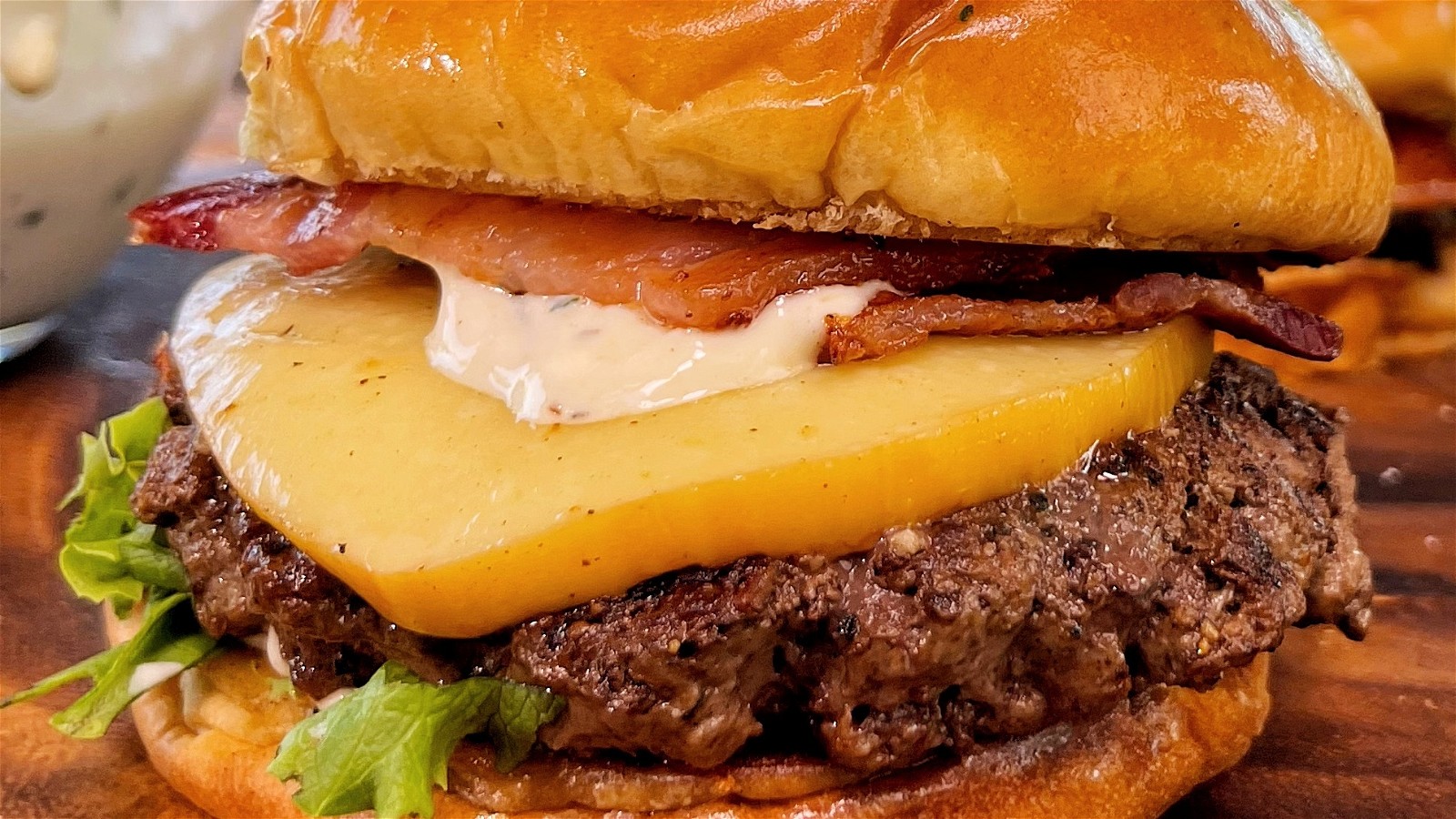 Image of Buffalo Bacon Burger with Creamy Horseradish Sauce