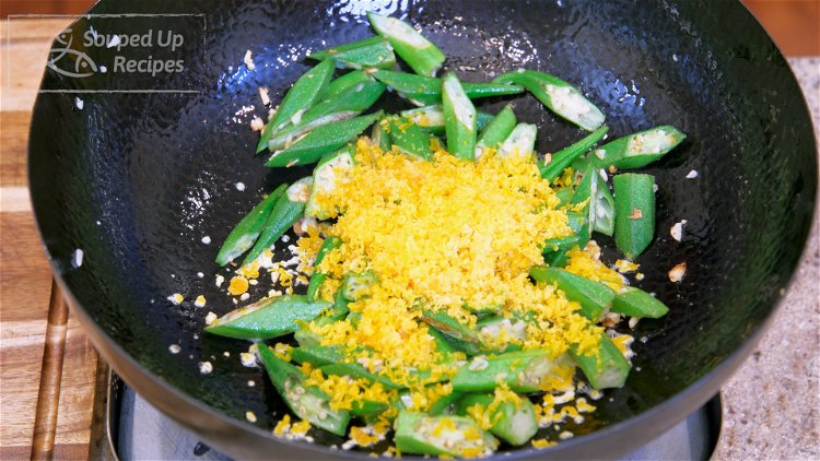 Image of Add 1/3 tsp of salt and the shaved salted egg...