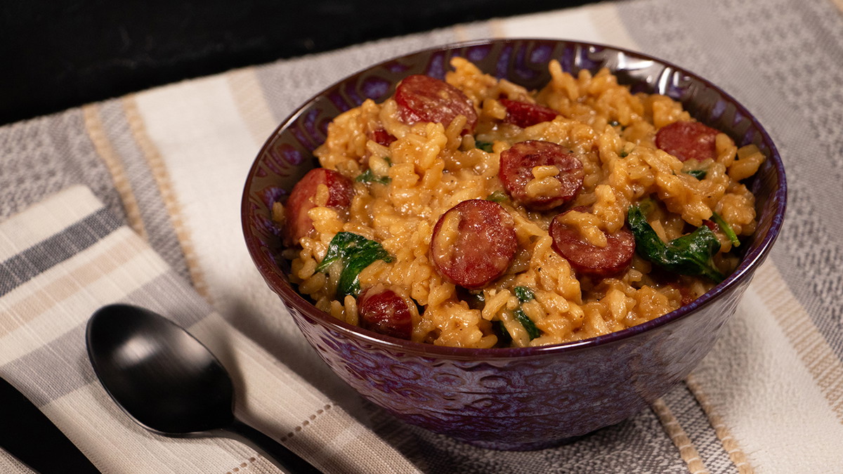 Rich and creamy Halal sausage risotto