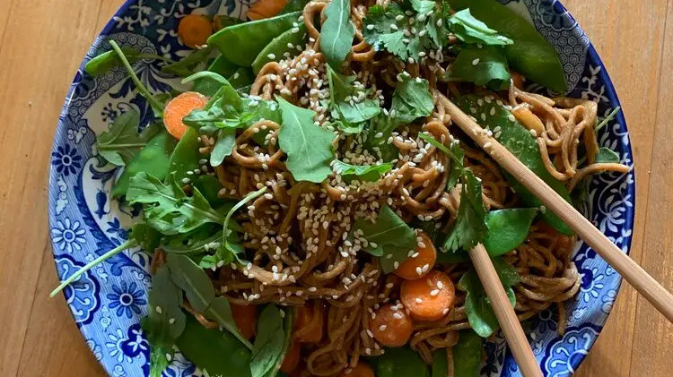 Image of Spicy Peanut Noodles with Chipotle Angel Hair and Spinach