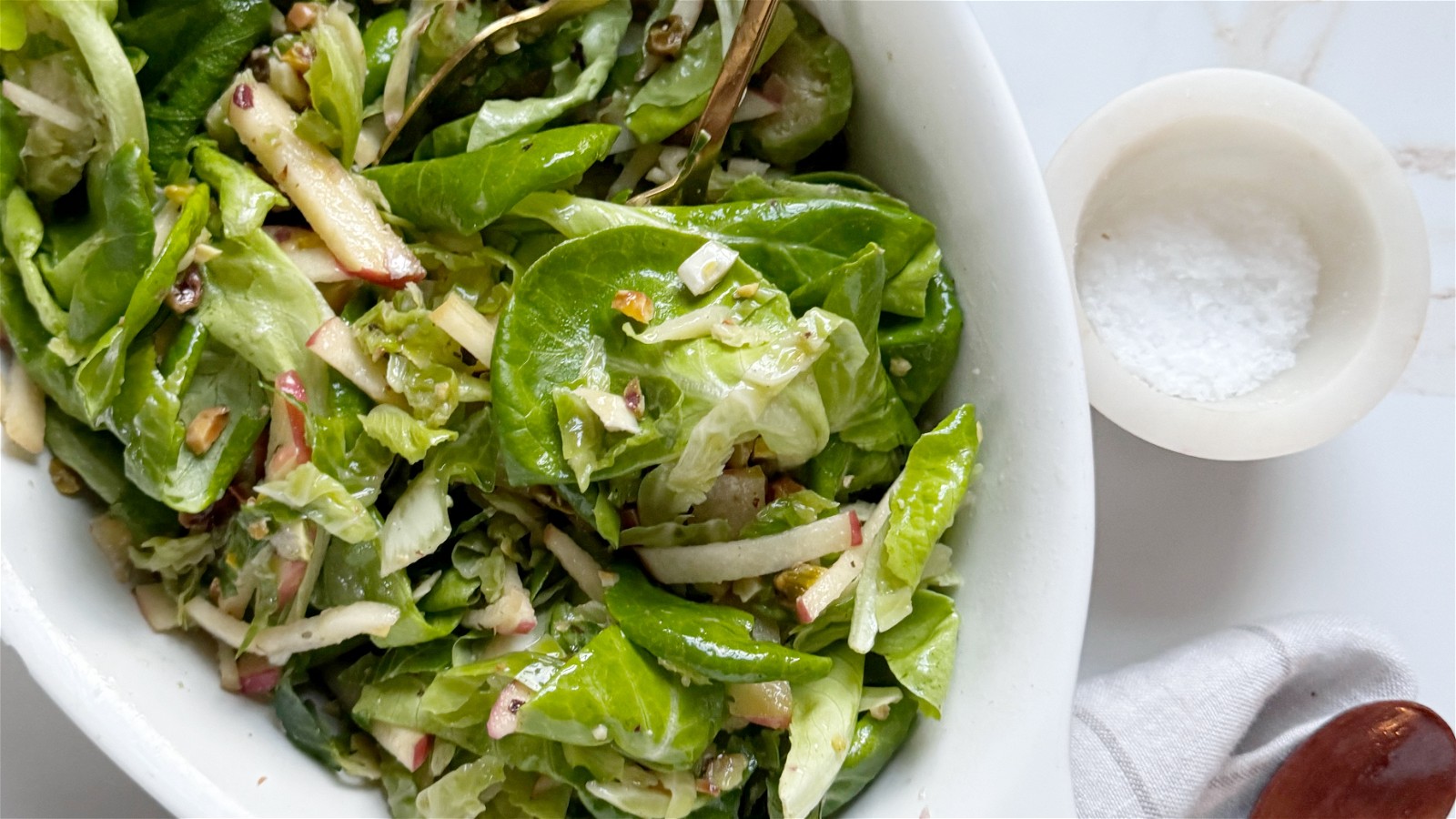 Image of Shaved Brussels and Apple Salad with Pistachio and Honey Vinaigrette