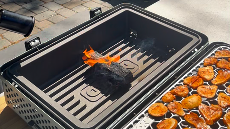 Image of Set your smoker up for cold smoking – ideal temps are under 150 degrees F. You can do this by placing a small wood chunk on 3-4 pieces of lit charcoal on a grill with a cover. Wait until the...