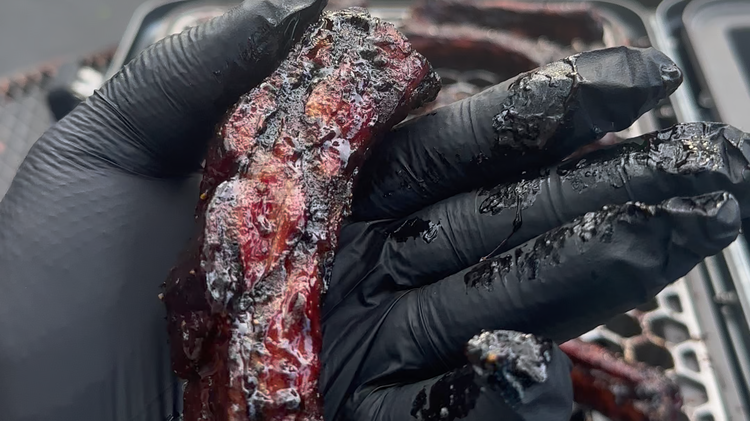 Image of Grill your ribs until the sauce tacks up and is lightly charred, this took my internal temp up to about 195 degrees F