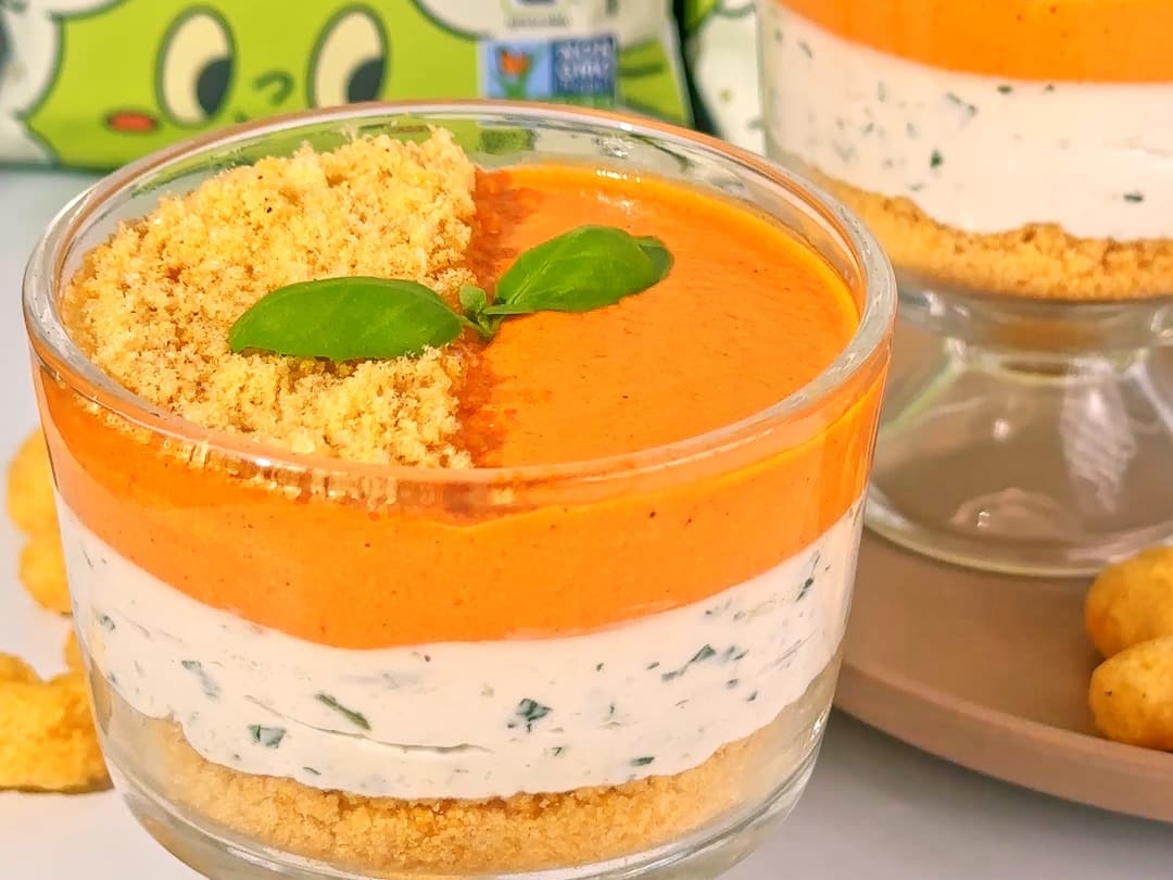 Savory Cheesecake with Roasted Pepper & Tomato Sauce