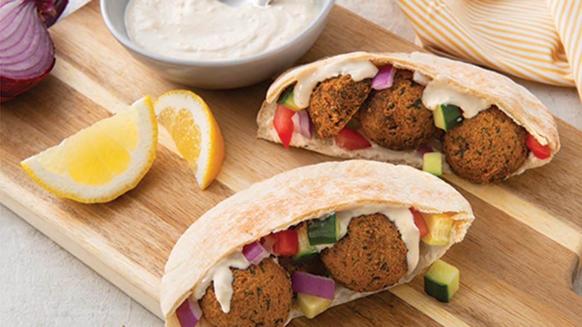 Image of Falafel Pita Pockets with Hummus and Tahini Sauce