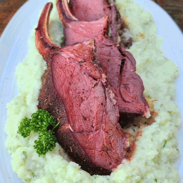 Image of Sprinkle with some additional salt and serve on a bed of cauliflower mash and a side of spinach salad.
