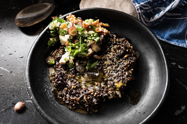 Image of black barley with feta, grape & walnut salad