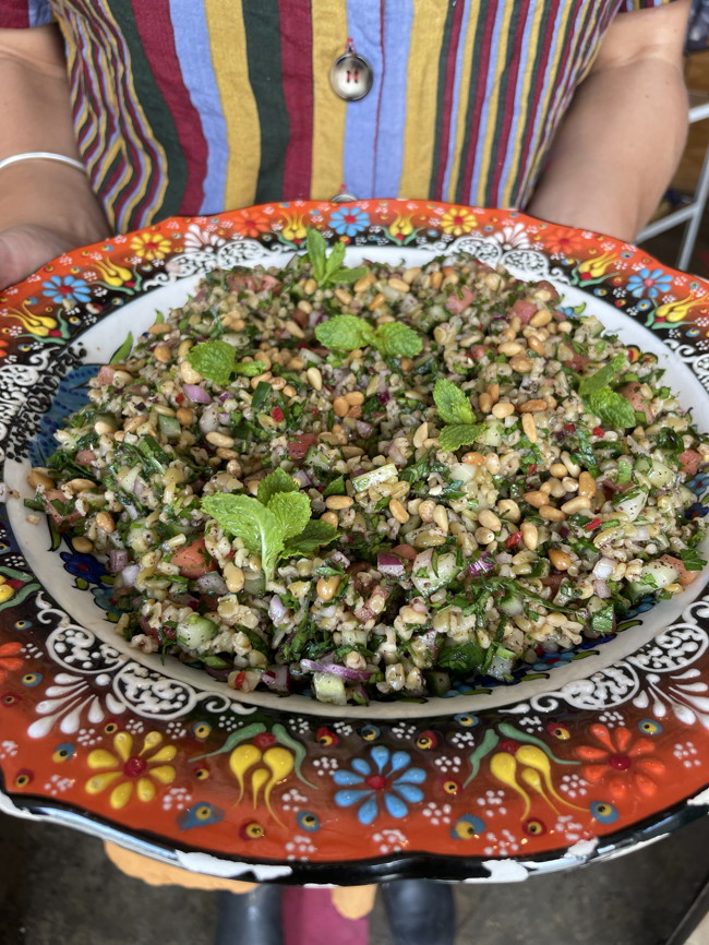 Image of cracked freekeh tabouli with pomegranate dressing