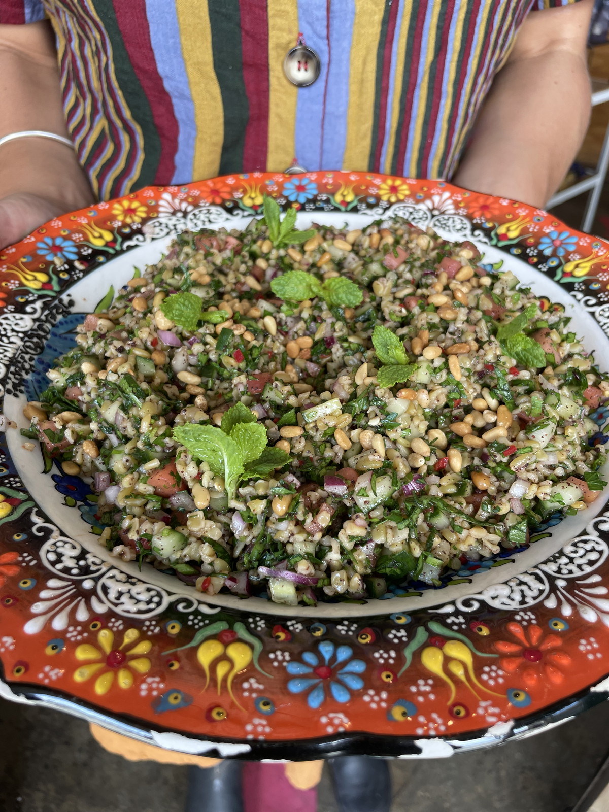 cracked freekeh tabouli with pomegranate dressing