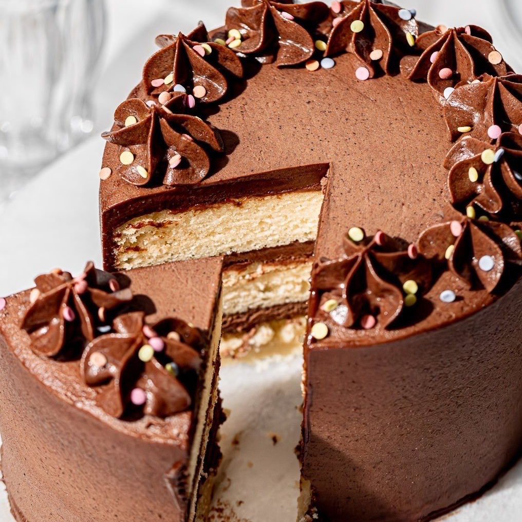 Classic Birthday Cake with Brown Butter Milk Chocolate Frosting
