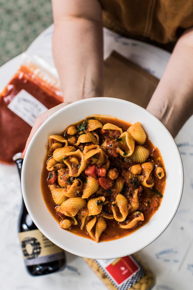 Image of conchiglie, chickpeas & smoked olive oil