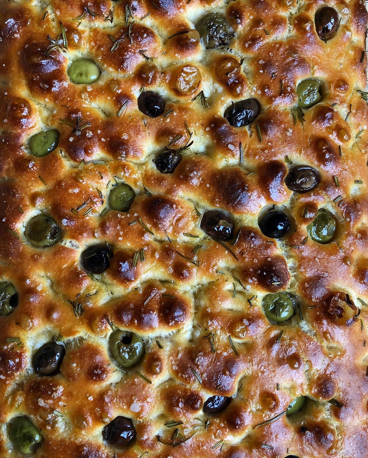olive, rosemary & pink lake salt focaccia