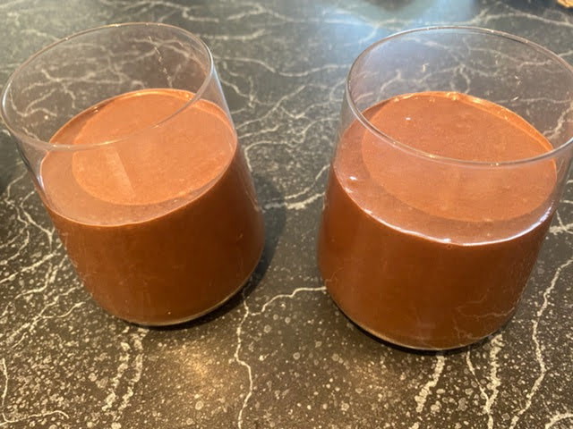 Image of dark chocolate mousse with smoked extra virgin olive oil