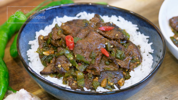 Image of Serve the Roasted Pepper Steak with white rice.