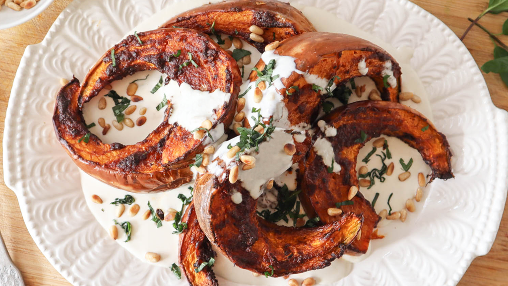 Image of Middle Eastern roasted pumpkin with tahini yogurt