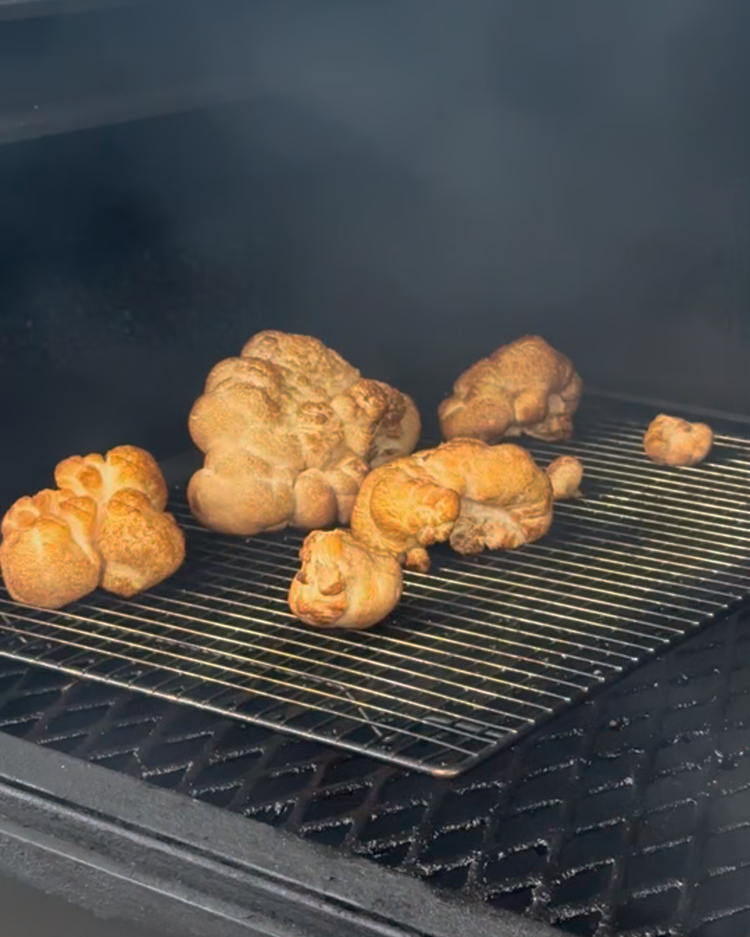 Image of Smoke for 1 hour, then take your mushrooms off the smoker and heat a big skillet over medium-high heat. Once hot, add ~2 tablespoons of grapeseed oil (or enough to cover bottom of pan) and let it heat up