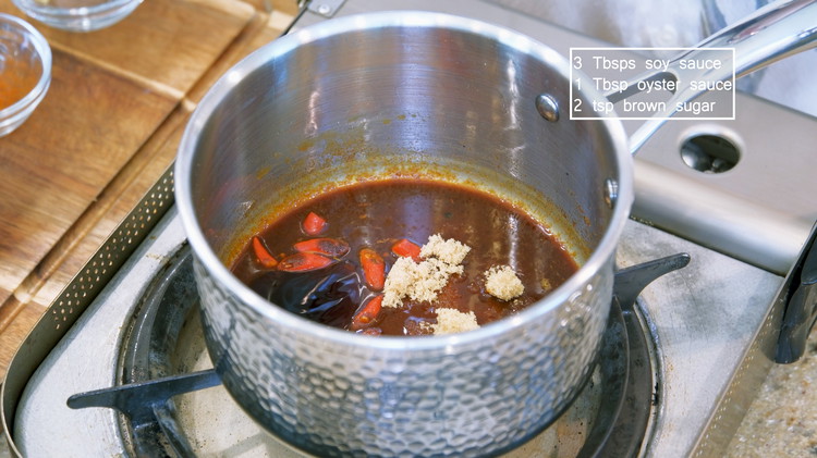 Image of Turn off the heat and add 3 Tbsp of soy sauce, 1 Tbsp of oyster sauce, and 2 tsp of brown sugar. Mix well and set the sauce aside.