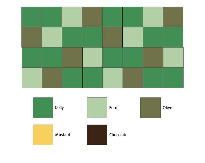 Image of Arrange the Fern, Olive, and Kelly Green squares as shown...