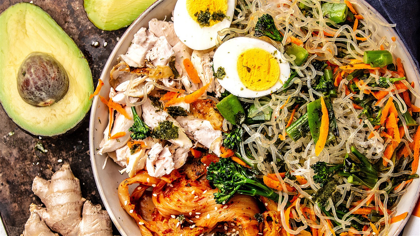 Image of Asian Noodle Bowl with Chicken and Sesame Ginger Dressing