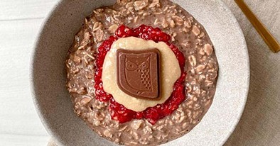 Image of Chocolate Raspberry Hazelnut Butter Overnight Oats Topped with Awake