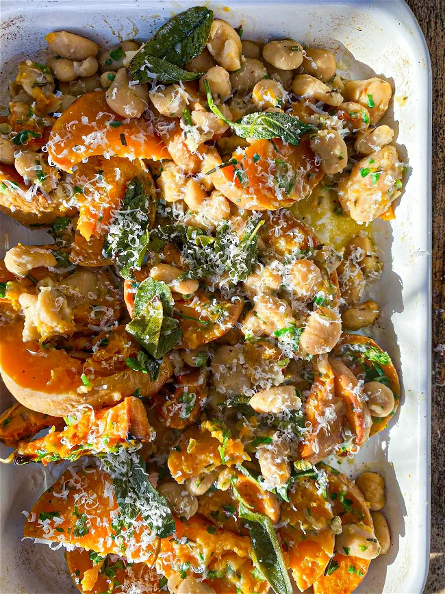 Image of Braised Beans With Roasted Pumpkin + Sage