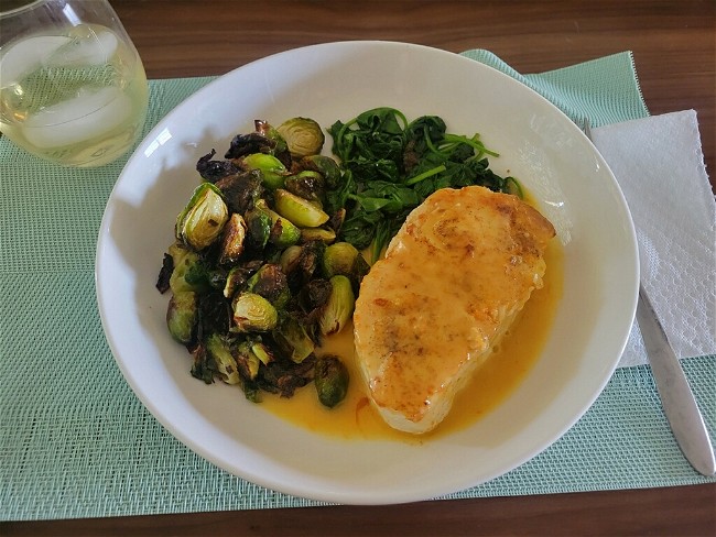 Image of Seared Halibut with Lemon Dill Beurre Blanc and Roasted Brussels Sprouts