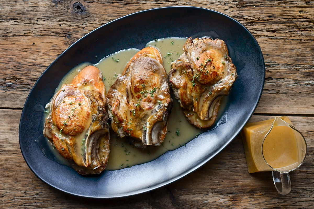 French Onion Stuffed Pork Chops