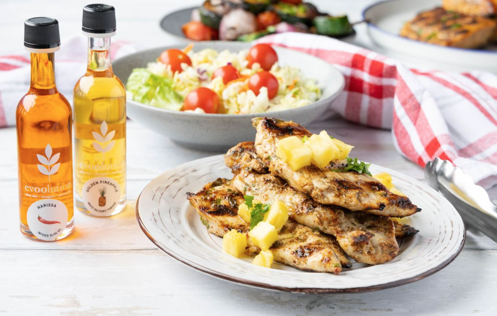 Image of Spicy Pineapple Balsamic Chicken with Harissa Olive Oil