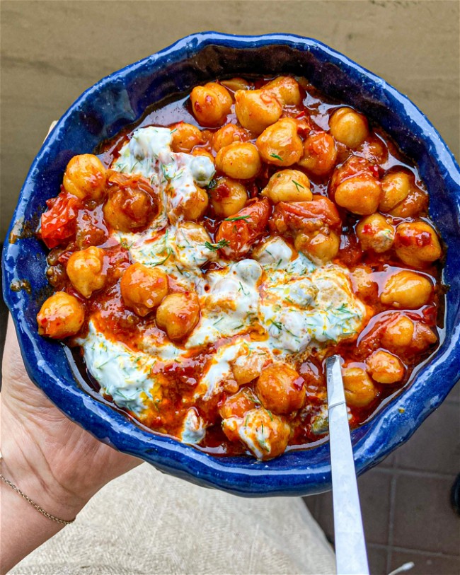 Image of Chickpea, Tomato + Harissa Stew with Herby Yoghurt