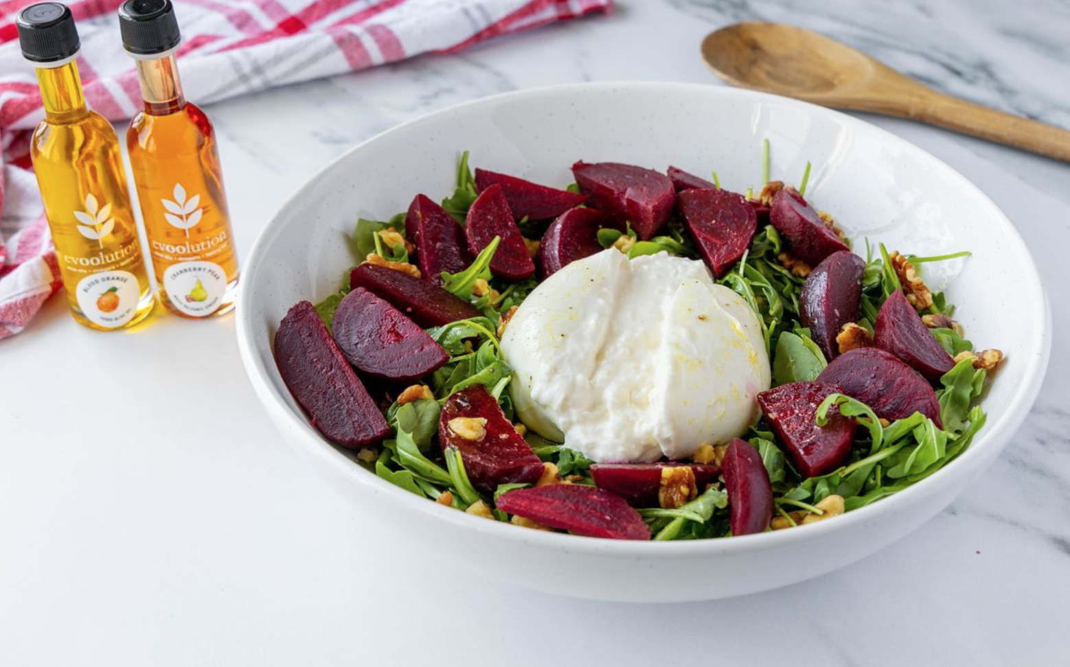 Image of Beet & Burrata Salad with Blood Orange Olive Oil and Cranberry Pear Balsamic