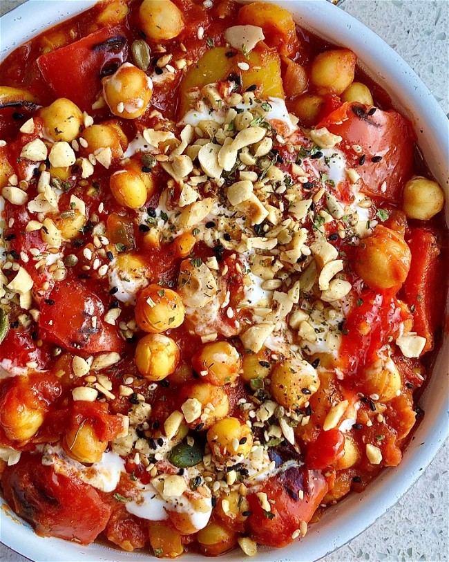Image of Red Pepper + Chickpea Stew with Hazelnut Dukkah
