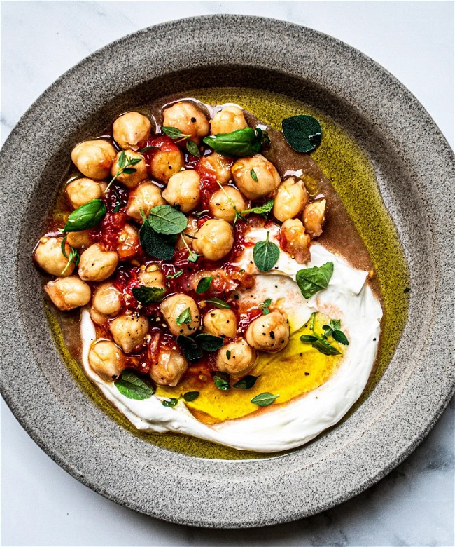 Image of Chickpea Meze with Tomato + Goats Cheese 