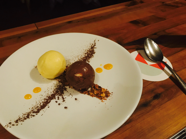 Image of chocolate & olive oil semifreddo with caramel almonds