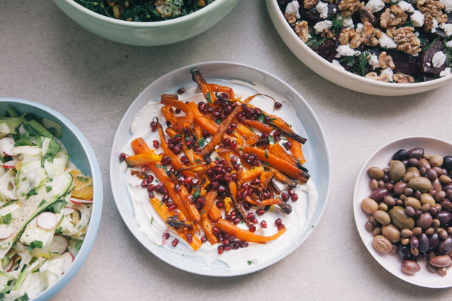 Image of honey roasted carrots with labneh & pomegranate