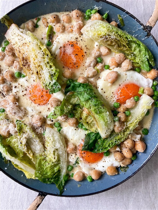Image of Spring Green Baked Eggs + Chickpeas