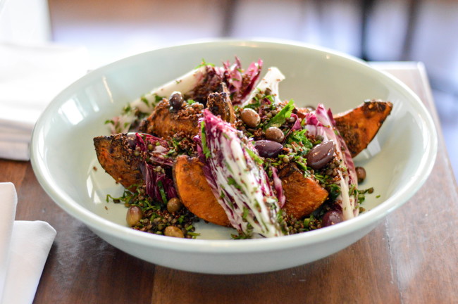 Image of roast pumpkin, olives, radicchio, quinoa & green lentils