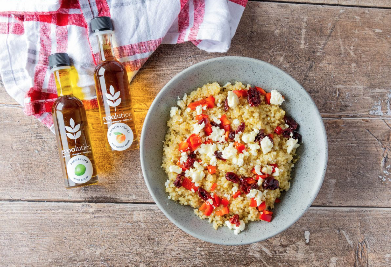 Image of Quinoa Feta Salad with Persian Lime Olive Oil and Blenheim Apricot Balsamic