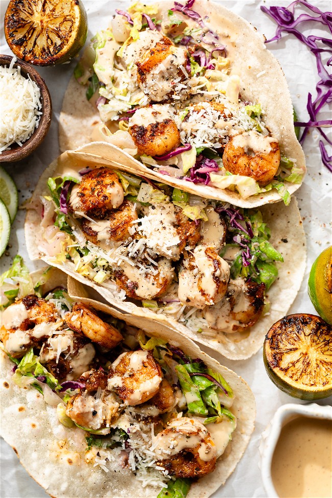 Image of Blackened Shrimp Tacos with Caesar Slaw