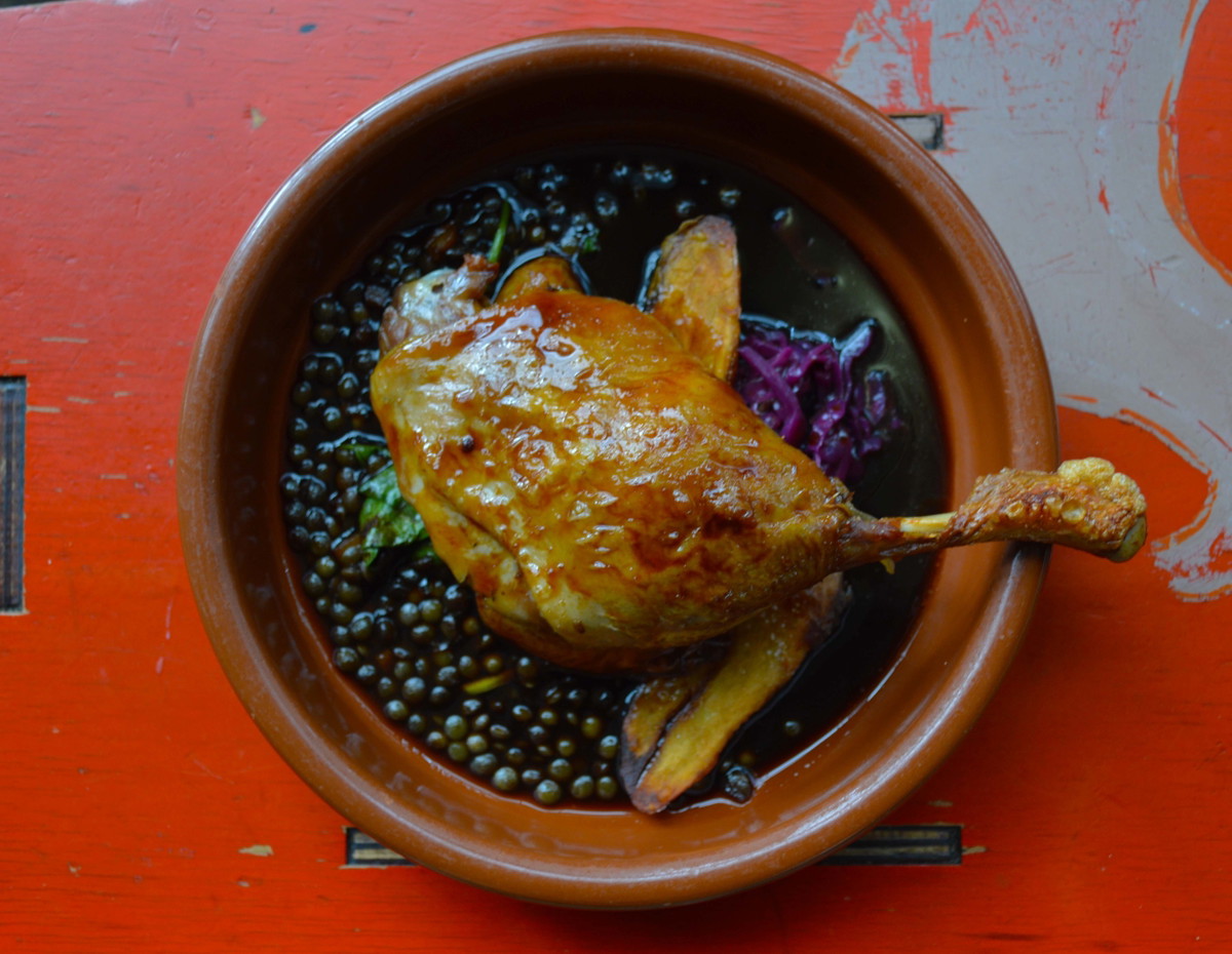 twice cooked duck leg with green lentils