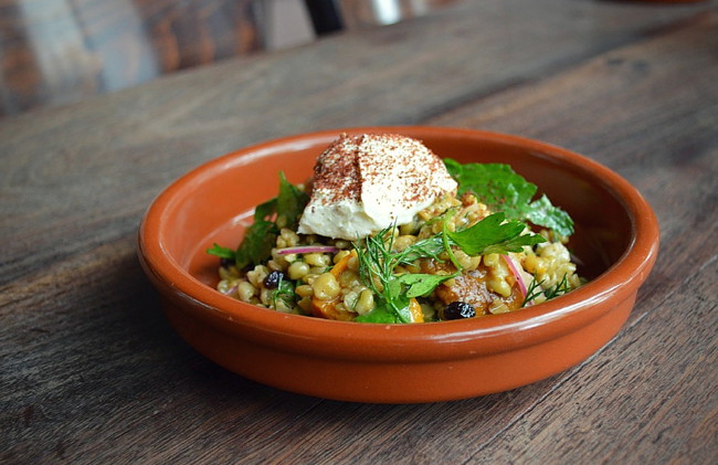 Image of roast pumpkin & freekeh salad with pedro ximenez soaked currants