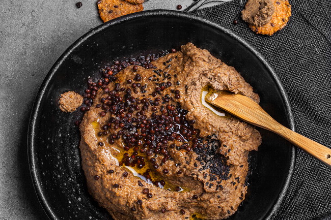 Image of beluga lentil dip with crispy baked lentils