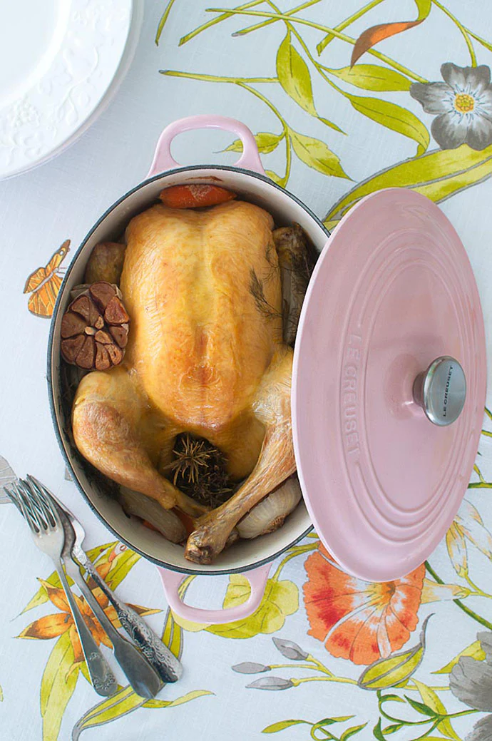 Pollo arrosto in cocotte con verdure