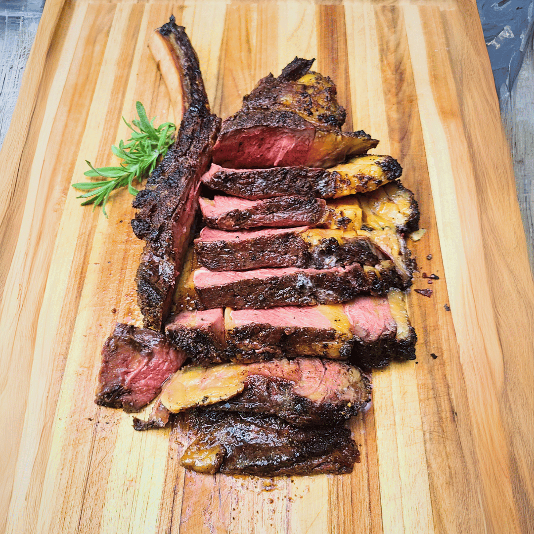 Reverse Seared Dry Aged Bison Tomahawk Steak